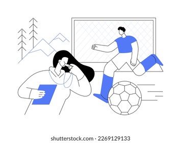 Soccer camp abstract concept vector illustration. Football summer vacation, day camp, soccer academy, kids playing, specialty school, teamwork training, youth sport program abstract metaphor.