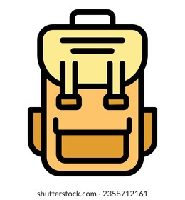 Soccer camp backpack icon outline vector. Ball game. Training team color flat