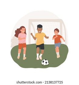 Soccer camp isolated cartoon vector illustration. Football day camp, soccer school club, children physical movement, summer activity, PA program, fitness class, sport education vector cartoon.