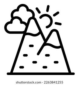 Soccer camp mountains icon outline vector. Sport goal. Kick field