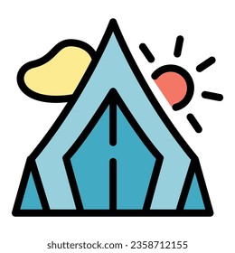 Soccer camp sport tent icon outline vector. Play kick. Action team color flat