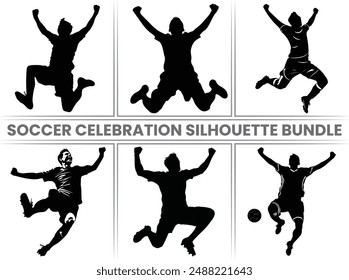 Soccer Celebration Silhouette sports Bundle, Soccer Sports Lover silhouette, Soccer players vector, Soccer Celebration player black silhouette vector illustration isolated on a white background.