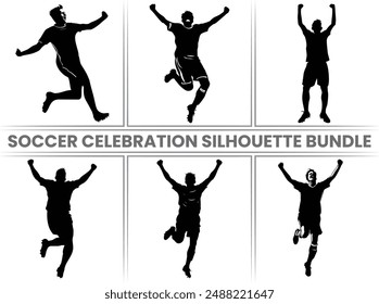 Soccer Celebration Silhouette sports Bundle, Soccer Sports Lover silhouette, Soccer players vector, Soccer Celebration player black silhouette vector illustration isolated on a white background.