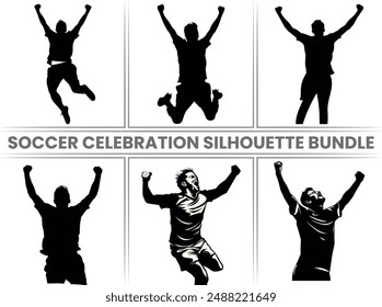 Soccer Celebration Silhouette sports Bundle, Soccer Sports Lover silhouette, Soccer players vector, Soccer Celebration player black silhouette vector illustration isolated on a white background.