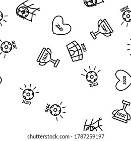 Soccer Champion 2020 Vector Seamless Pattern Thin Line Illustration