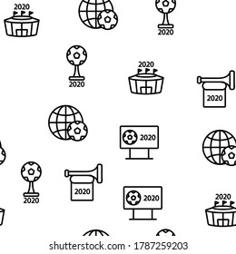 Soccer Champion 2020 Vector Seamless Pattern Thin Line Illustration