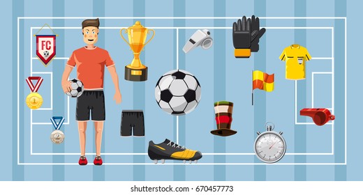 Soccer champion horizontal concept. Cartoon illustration of soccer champion banner horizontal vector for web