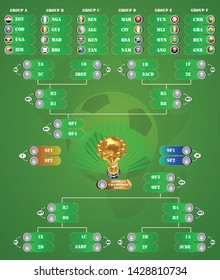 Soccer Champions Final Scoreboard Template on green Backdrop. Sports Tournament Chart for Groups and Teams. Soccer Playfield Digital Vector Illustration. Vector for championship  Africa nations soccer
