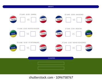 Soccer Championship 2018 - Match Schedule Group E - Info Graphic Vector