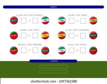 Soccer Championship 2018 - Match Schedule Group B - Info Graphic Vector