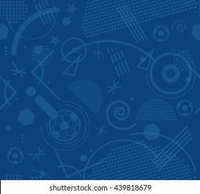 Soccer. Championship soccer abstract Blue cyan background seamless with different abstract shapes. Soccer geometric pattern. 
