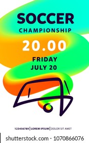 Soccer championship banner template. Sketch freehand drawn image with football gate and ball. Vector illustration. 