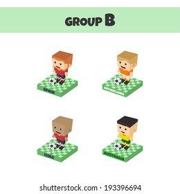 soccer championship cup block isometric cartoon character