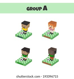 soccer championship cup block isometric cartoon character