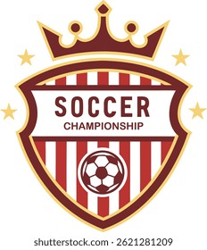 Soccer Championship Emblem with Crown and Stars