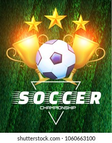 Soccer Championship. Football Cup Layout Design Template with Ball. Vector illustration