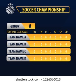 soccer championship football cup logo. soccer group ranking broadcast graphic template.
