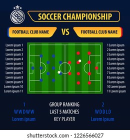 soccer championship football cup logo. soccer scoreboard match vs strategy starter group ranking broadcast graphic template.