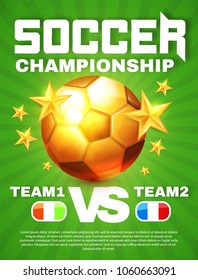 Soccer Championship. Football Layout Design Template with Ball and Stars. Vector illustration