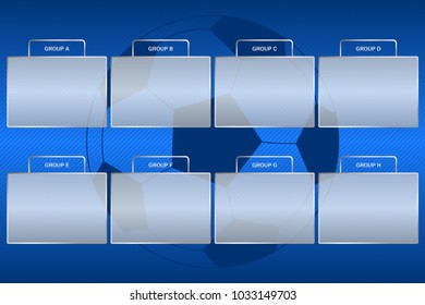 Soccer championship groups scheme. Football tournament group bracket at blue background with ball. Vector.