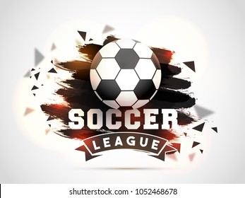 Soccer championship league concept with soccer ball on grungy brown background. 