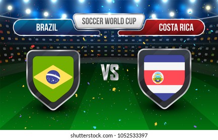 Soccer championship league, match between Brazil v/s Costa Rica, night stadium background.