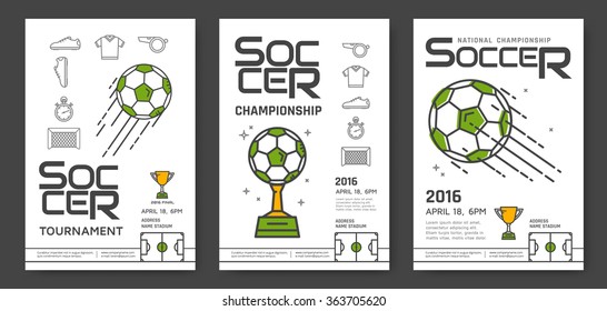 Soccer championship modern line posters design. Sport competition. Vector illustration.