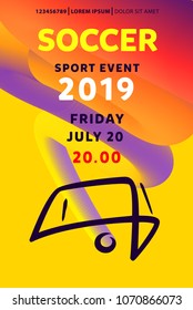 Soccer championship, sport event  banner, poster, flyer template. Sketch freehand drawn image with football gate and ball. Vector illustration. 3D gradient line. 
