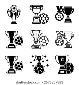 Soccer Championship Trophy Vector Set For Sports Achievement And Victory Illustration Concept