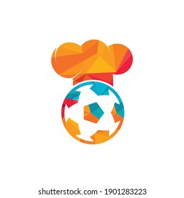 Diseño del logo vectorial del chef del fútbol. Balón de fútbol y diseño de iconos de sombrero de chef.	