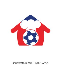 Soccer chef vector logo design. Soccer ball and chef hat with home icon design.	