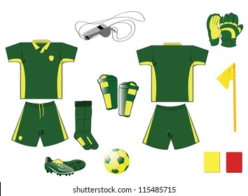 Soccer clothing and accessories, every object is singly grouped