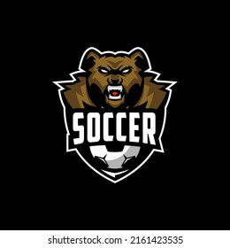 Soccer Club Bear Logo Design Premium