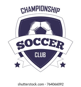 Soccer club championship promotional monochrome emblem with football