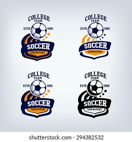 Soccer club emblem, college league logo, one color
design template element, football tournament.