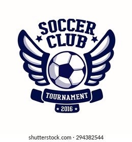 Soccer club emblem, college league logo, one color
design template element, football tournament.