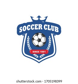 Soccer club emblem. Football badge shield logo, soccer ball team game club elements, Vector Logo Illustration Fit to championship or team