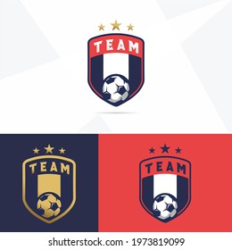 Soccer club emblem. Football badge shield logo, soccer ball team game club elements, Vector Logo Illustration Fit to championship or team