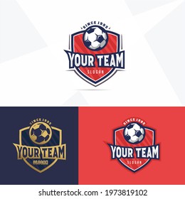 Soccer club emblem. Football badge shield logo, soccer ball team game club elements, Vector Logo Illustration Fit to championship or team