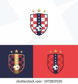 Soccer club emblem. Football badge shield logo, soccer ball team game club elements, Vector Logo Illustration Fit to championship or team