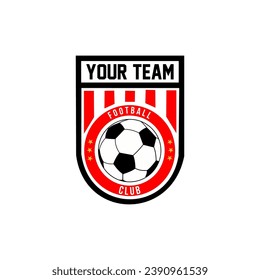 Soccer club emblem. Football badge shield logo, soccer ball team game club elements, Vector Logo Illustration Fit to championship or team