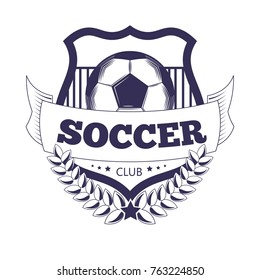 Soccer club or football league vector ball, star wings ribbon vector icon emblem