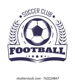 Soccer club or football team league vector heraldic emblem icon of ball in laurel
