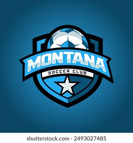 Soccer club logo, emblem, designs with ball. Montana Sport badge vector illustration