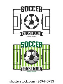 Soccer club logo template. Vector sport emblem. Football field