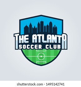 Soccer Club Logo. Vector Symbol and city Silhouette