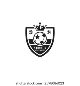 Soccer club with shield and crown logo vector