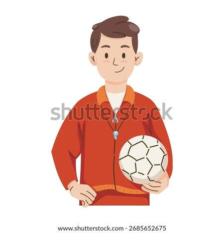 Soccer coach holding a soccer ball