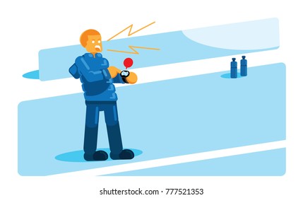 soccer coach point watch for time out vector illustration side soccer field during match