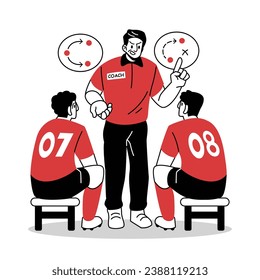 Soccer Coach Strategizing with Team Vector Cartoon Illustration